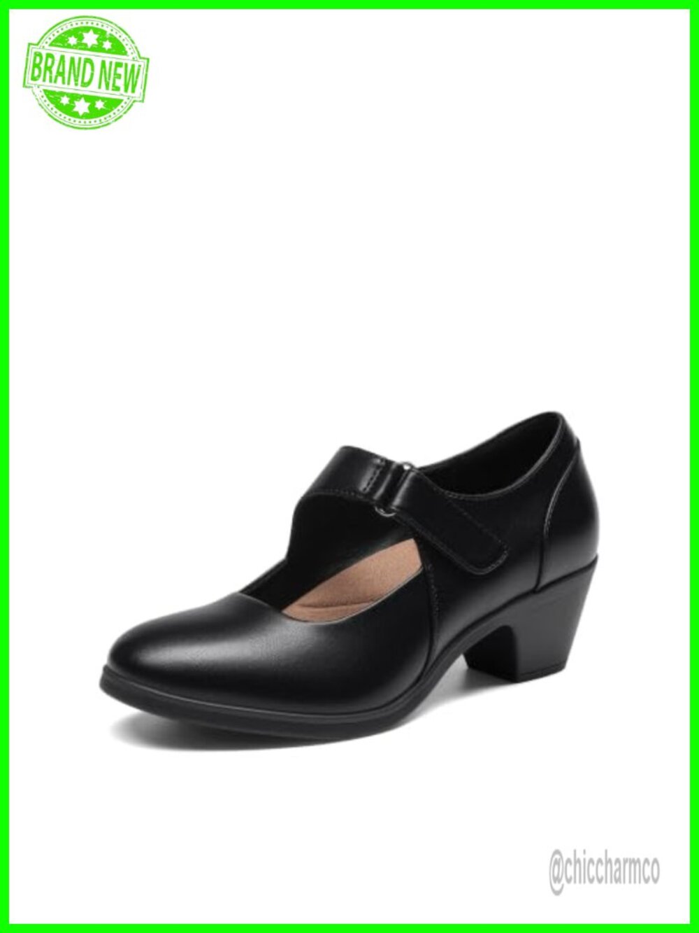 Mary Jane Block Heel Pumps Faux Leather Memory Foam Ankle Strap